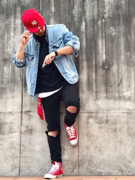 「コンバース ハイカット」｜「アイテム（財布/小物）」を使った、†Kenwayne†さん（メンズ・180cm）の春コーディネート