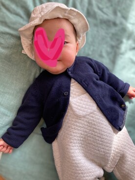 「PETIT BATEAU（プチバトー）のアイテム（オールインワン・サロペット）」を使った、uaさん（キッズ・70cm）の春コーディネート