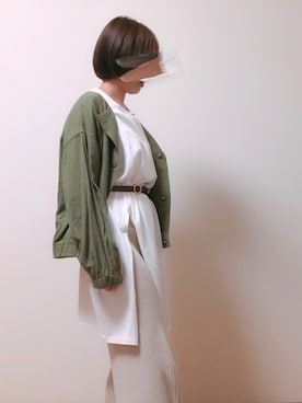 「スリットワンピース」｜「アイテム（ブルゾン）」を使った、naさん（レディース・157cm）の春コーディネート