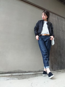 「ボーイフレンドデニム」｜「アイテム（財布/小物）」を使った、おみつさん（レディース・162cm）の春コーディネート