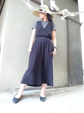 「UNIQLOU」｜「アイテム（オールインワン・サロペット）」を使った、おみつさん（レディース・162cm）の春コーディネート