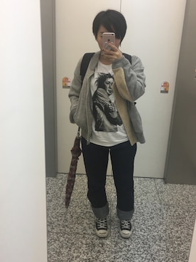 「Jonnlynx（ジョンリンクス）のアイテム（ジャケット/アウター）」を使った、あべ@虚弱体質さん（レディース・154cm）の秋コーディネート
