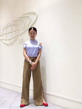 「オープンショルダー」｜「アイテム（その他シューズ）」を使った、たてやんさん（レディース・168cm）の夏コーディネート