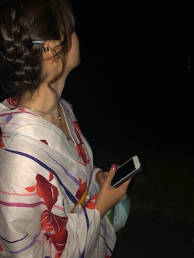 「花火」｜「アイテム（浴衣）」を使った、石川 舞花さん（レディース・163cm）の秋コーディネート
