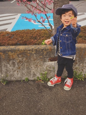 「no brand（ノーブランド）のアイテム（デニムジャケット）」を使った、shota*さん（キッズ・90cm）の春コーディネート