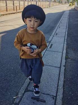 「handmade」｜「アイテム（ハンチング/ベレー帽）」を使った、shota*さん（キッズ・90cm）の秋コーディネート