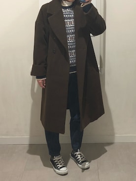 「RAY CASSIN（レイカズン）のアイテム（チェスターコート）」を使った、りーへーりーべー015さん（レディース・158cm）の冬コーディネート