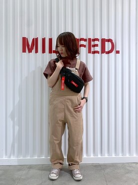 「MILKFED.（ミルクフェド）のアイテム（サロペット/オーバーオール）」を使った、三浦真里奈さん（レディース・149cm）の春コーディネート
