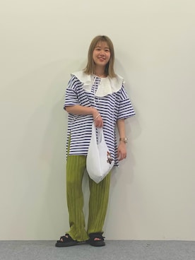 「マリンコーデ」｜「アイテム（スラックス）」を使った、ぴえさん（レディース・157cm）の春コーディネート