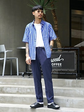 「HOKA（ホカ）のアイテム（サンダル）」を使った、タカハシ ヒロキさん（メンズ・173cm）の夏コーディネート