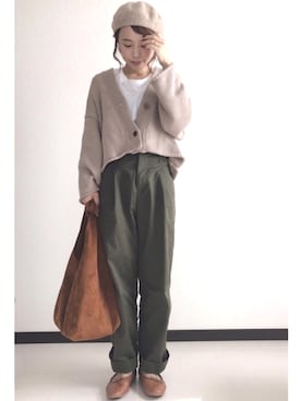 「カーキパンツ」｜mayuさん（レディース・153cm）の秋コーディネート