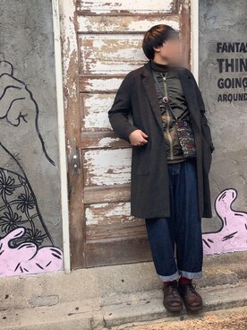 「BEAMS（ビームス）のアイテム（チェスターコート）」を使った、Kaaaazuさん（メンズ・174cm）の冬コーディネート