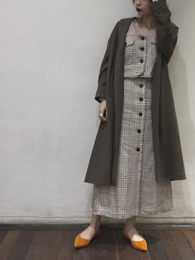 「ADAM ET ROPE'（アダムエロペ）のアイテム（ステンカラーコート）」を使った、ジ マさん（レディース・162cm）の春コーディネート