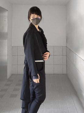 「Yohji Yamamoto（ヨウジヤマモト）のアイテム（ライダースジャケット）」を使った、圭さん（レディース・174cm）の秋コーディネート