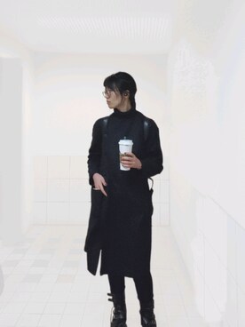 「Y's（ワイズ）のアイテム（ノーカラージャケット）」を使った、圭さん（レディース・174cm）の冬コーディネート