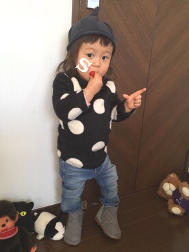 「アイテム（ブーツ、シルバー系）」を使った、SAHOさん（キッズ・80cm）の冬コーディネート