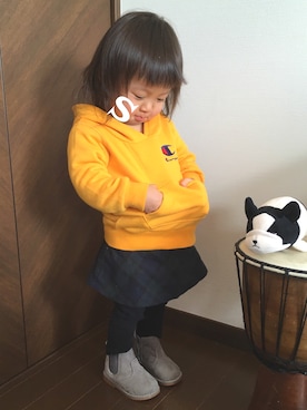 「アイテム（おもちゃ、ホワイト系）」を使った、SAHOさん（キッズ・80cm）の冬コーディネート