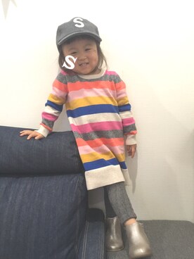 「アイテム（ブーツ、シルバー系）」を使った、SAHOさん（キッズ・90cm）の冬コーディネート