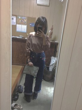 「アイテム（その他トップス、ブラウン系）」を使った、ゆさん（レディース・157cm）の夏コーディネート
