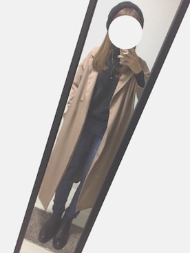「緑ニット」｜「アイテム（チェスターコート）」を使った、hinakoさん（レディース・157cm）の秋コーディネート