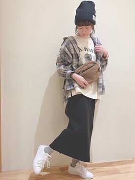「Samansa Mos2 blue」｜「アイテム（ニットキャップ/ビーニー）」を使った、koeda𖡼.𖤣𖥧さん（レディース・158cm）の秋コーディネート