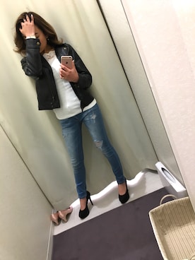 「SpRay PREMIUM（スプレイプレミアム）のアイテム（ライダースジャケット）」を使った、KIRAさん（レディース・156cm）の春コーディネート