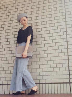 「スリッパ」｜「アイテム（ハンチング/ベレー帽）」を使った、mi-n*さん（レディース・158cm）の夏コーディネート