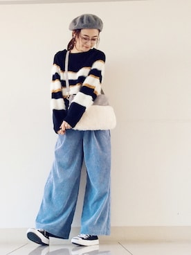 「水色」｜「アイテム（チュニック）」を使った、mi-n*さん（レディース・158cm）の秋コーディネート