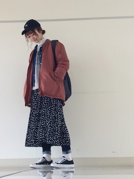 「フリルネック」｜「アイテム（ジャケット/アウター）」を使った、mi-n*さん（レディース・158cm）の冬コーディネート