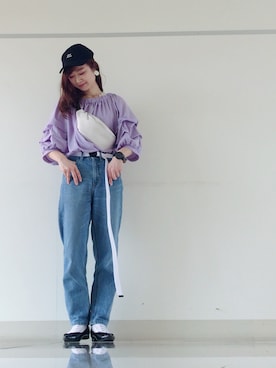 「袖ボリューム」｜「アイテム（帽子）」を使った、mi-n*さん（レディース・158cm）の春コーディネート
