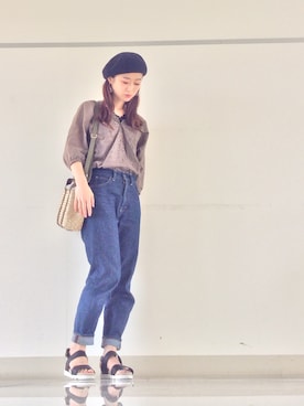 「スカラップ」｜「アイテム（帽子）」を使った、mi-n*さん（レディース・158cm）の夏コーディネート