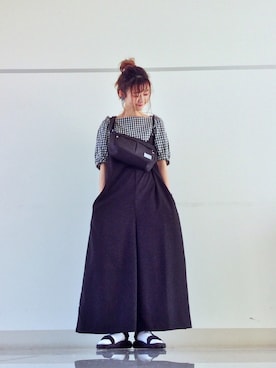 「サコッシュ」｜「アイテム（オールインワン・サロペット）」を使った、mi-n*さん（レディース・158cm）の夏コーディネート