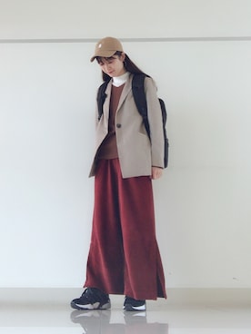 「スリットパンツ」｜「アイテム（ブルゾン）」を使った、mi-n*さん（レディース・158cm）の秋コーディネート