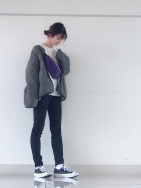 「黒スキニー」｜「アイテム（ノーカラージャケット）」を使った、mi-n*さん（レディース・158cm）の秋コーディネート