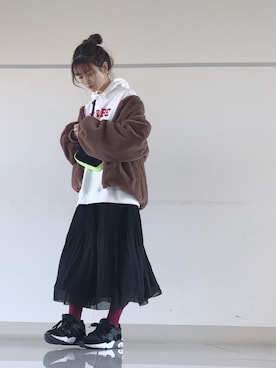 「ファーコート」｜「アイテム（パーカー）」を使った、mi-n*さん（レディース・158cm）の冬コーディネート