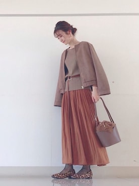 「リブT」｜「アイテム（ジャケット/アウター）」を使った、mi-n*さん（レディース・158cm）の秋コーディネート