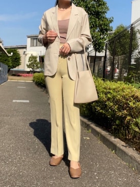 「LOWRYS FARM（ローリーズファーム）のセンタープレスカラーフレアパンツ　870189（その他パンツ）」を使った、miuさん（レディース・160cm）の春コーディネート