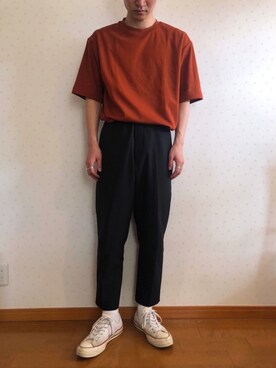 「ユニクロU」｜「アイテム（スラックス）」を使った、ヤギさん（メンズ・178cm）の春コーディネート