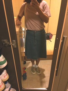 「ピンクシャツ」｜「アイテム（スリッポン）」を使った、かなさん（レディース・162cm）の夏コーディネート