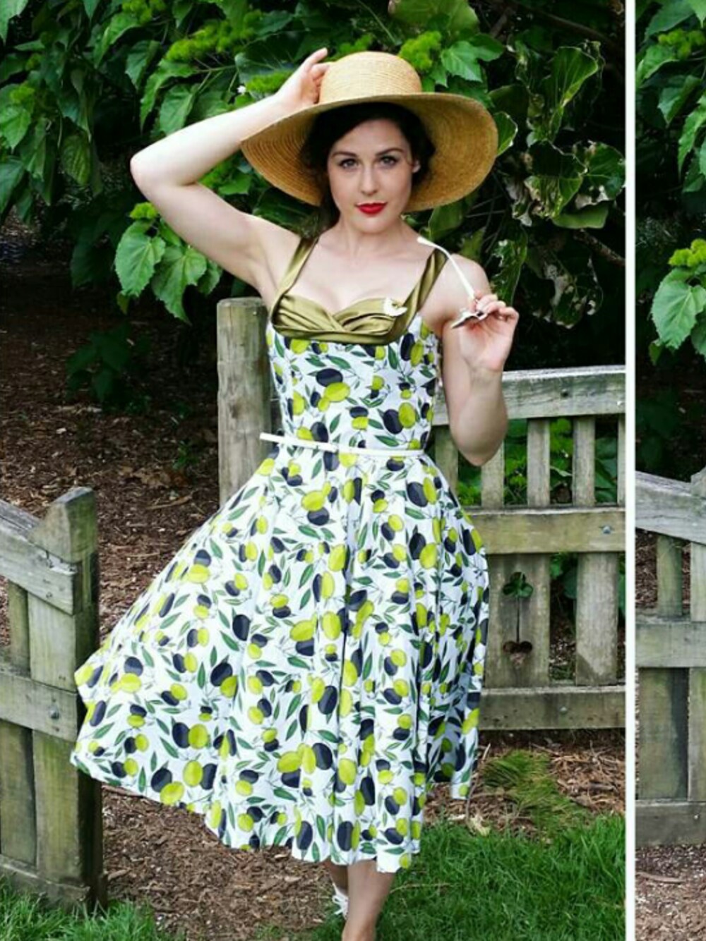 「sundress、pinup、vintagestyle、summer、noveltyprint、sunhat」｜「Velvet DeColleteのアイテム（ワンピース、グリーン系）」を使った、velvetdecolleteさん（レディース・163cm）の冬コーディネートの1枚目の写真