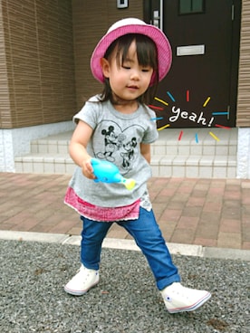 「F.O.KIDS（エフオーキッズ）のアイテム（Tシャツ/カットソー、グレー系）」を使った、mayuさん（レディース・153cm）の夏コーディネート