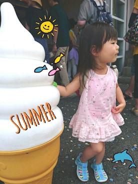 「BRANSHES（ブランシェス）の「IFME/イフミー」コラボウォーターシューズ（サンダル、ブルー系）」を使った、mayuさん（レディース・153cm）の夏コーディネート