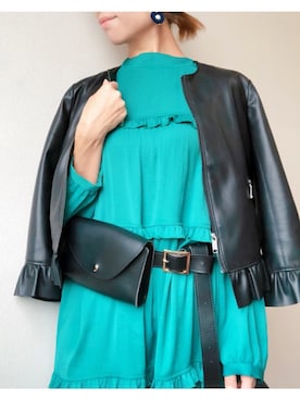 「ZARA BASIC（ザラベーシック）のアイテム（ライダースジャケット）」を使った、momokoさん（レディース・158cm）の冬コーディネート