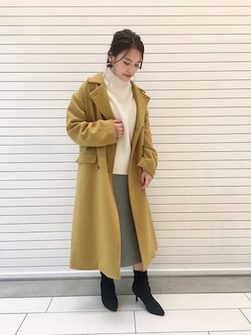 「白ニット」｜「アイテム（ピーコート）」を使った、キタマユさん（レディース・155cm）の秋コーディネート