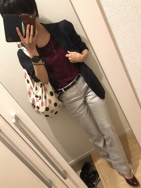 「HELIOPOLE（エリオポール）のアイテム（テーラードジャケット）」を使った、A(￣▽￣)Aさん（レディース・154cm）の秋コーディネート
