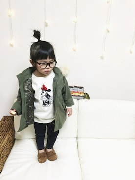 「green label relaxing（グリーンレーベルリラクシング）のアイテム（モッズコート）」を使った、Omoさん（キッズ・80cm）の冬コーディネート