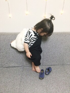 「GEORGE'S（ジョージズ）のアイテム（バックパック/リュック）」を使った、Omoさん（キッズ・80cm）の冬コーディネート