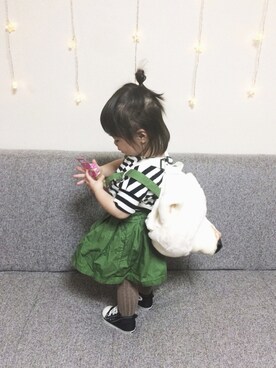 「GEORGE'S（ジョージズ）のアイテム（バックパック/リュック）」を使った、Omoさん（キッズ・80cm）の冬コーディネート