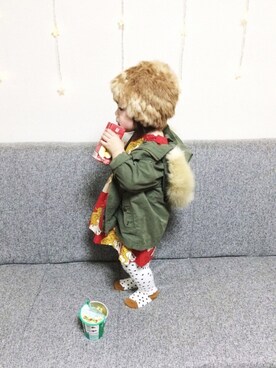 「green label relaxing（グリーンレーベルリラクシング）のアイテム（モッズコート）」を使った、Omoさん（キッズ・80cm）の春コーディネート
