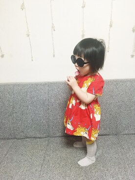 「Mini Rodini（ミニロディーニ）のアイテム（ワンピース/ドレス）」を使った、Omoさん（キッズ・90cm）の夏コーディネート
